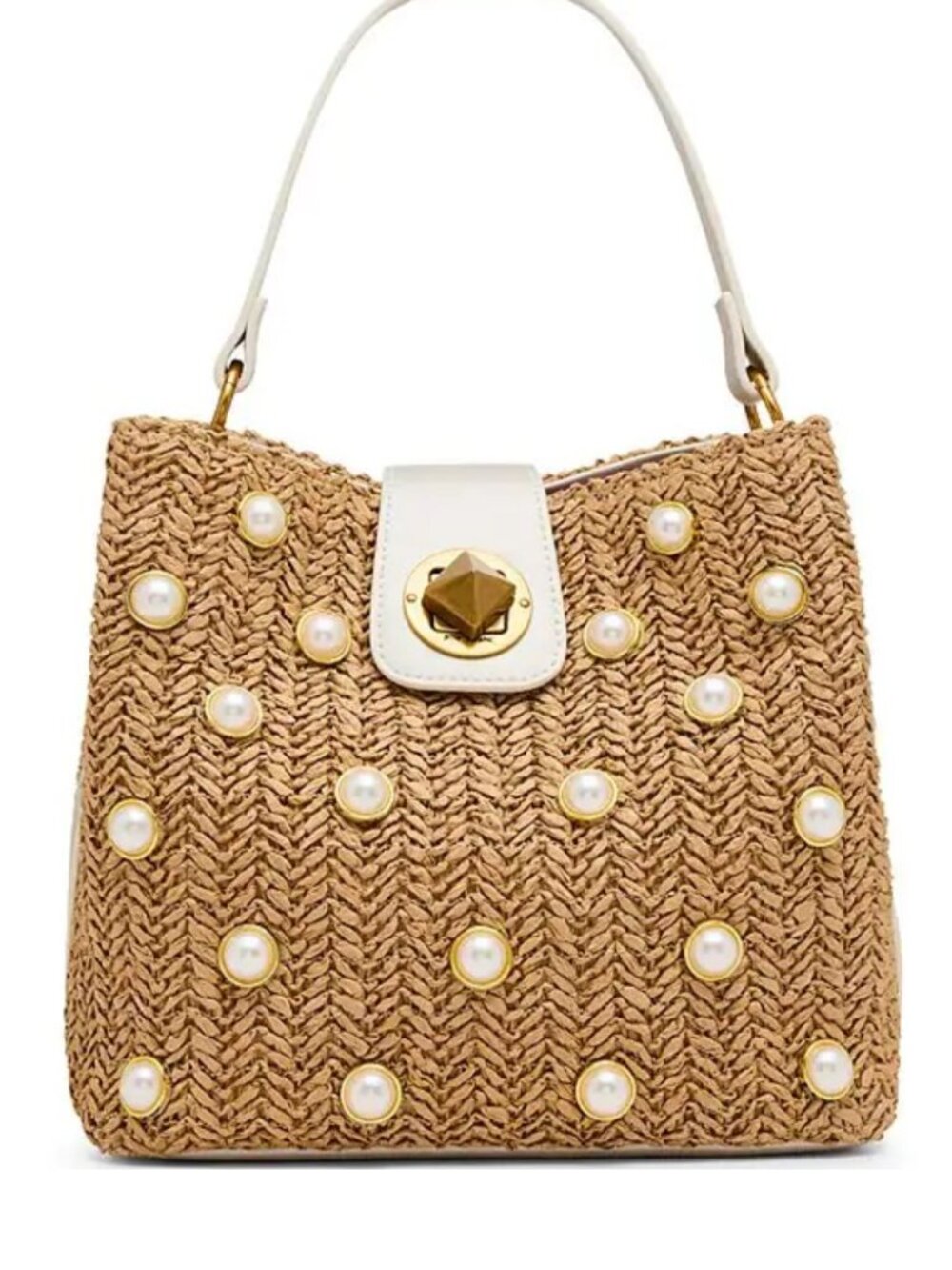 Betsey Johnson raffia Pearl turn lock bucket Bag